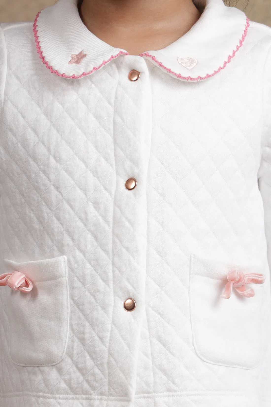 One Friday Baby Girls White Quilted Top With Pink Skirt Set