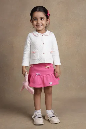 One Friday Baby Girls White Quilted Top With Pink Skirt Set