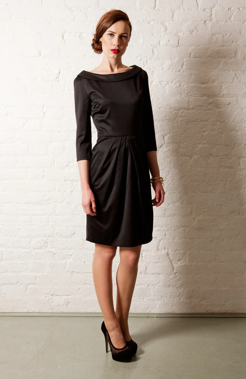 Outsider pleat pencil dress merino wool in black *Last few pieces left!*