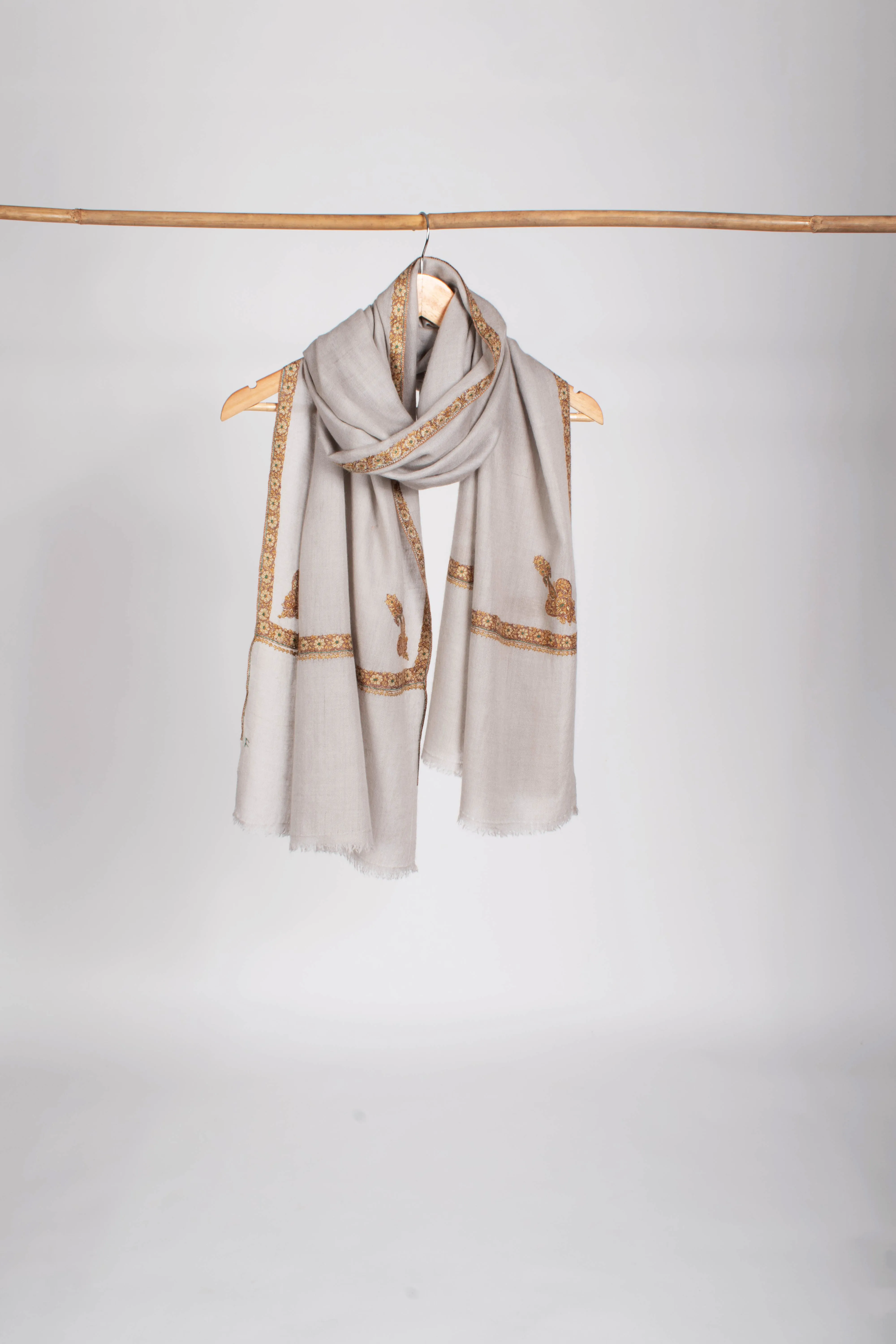 Pearl White Hashia Cashmere Embroidered Scarf - STAPLE