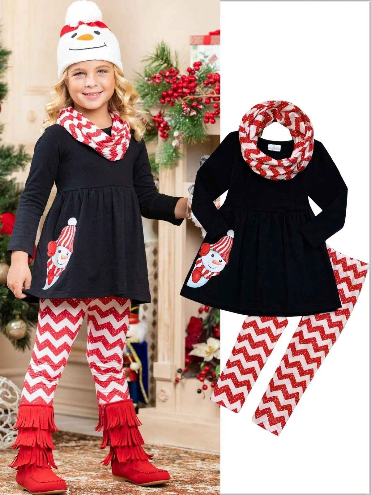 Peekaboo Snowman Tunic, Scarf And Legging Set