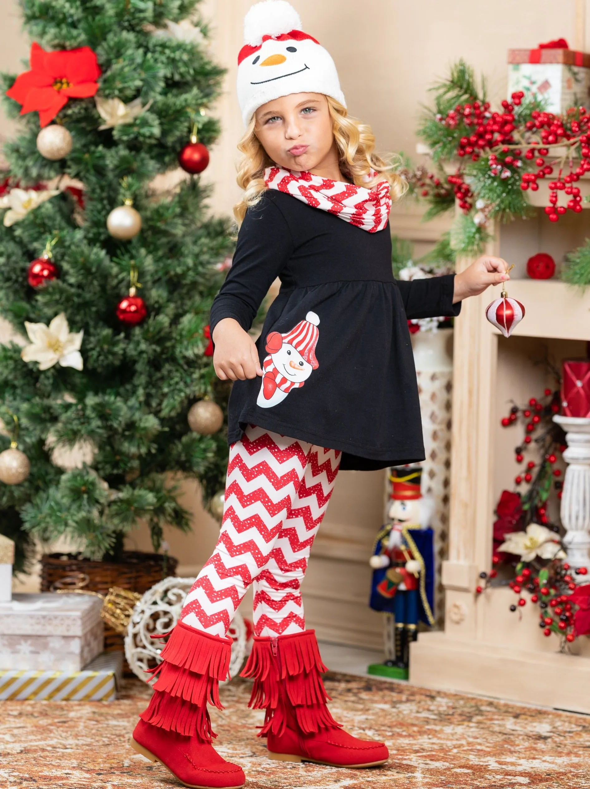 Peekaboo Snowman Tunic, Scarf And Legging Set