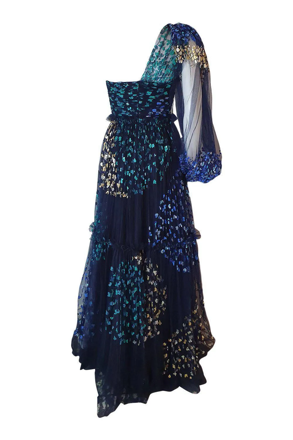 PETER PILOTTO Dress £9996 Rare Blue AW19 Hand Painted Full Maxi Ball Gown (XS)