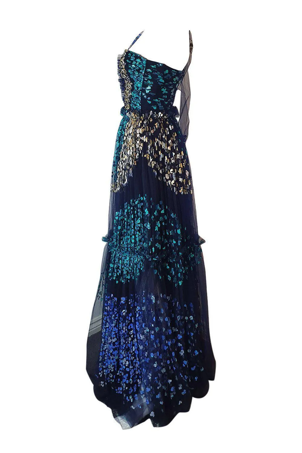 PETER PILOTTO Dress £9996 Rare Blue AW19 Hand Painted Full Maxi Ball Gown (XS)