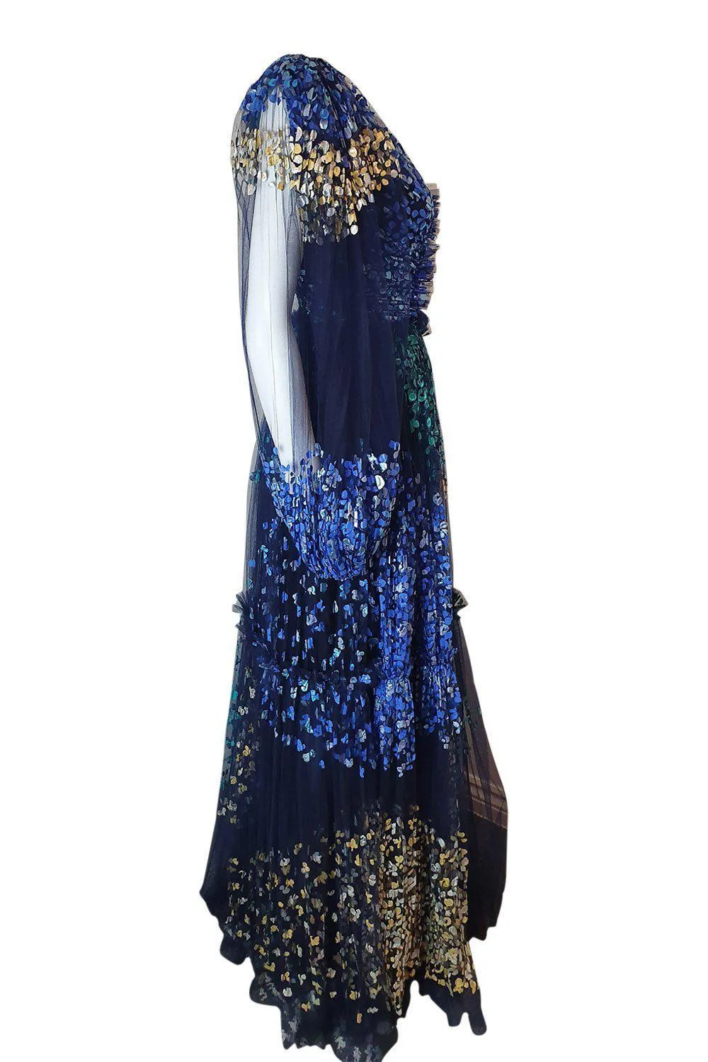 PETER PILOTTO Dress £9996 Rare Blue AW19 Hand Painted Full Maxi Ball Gown (XS)