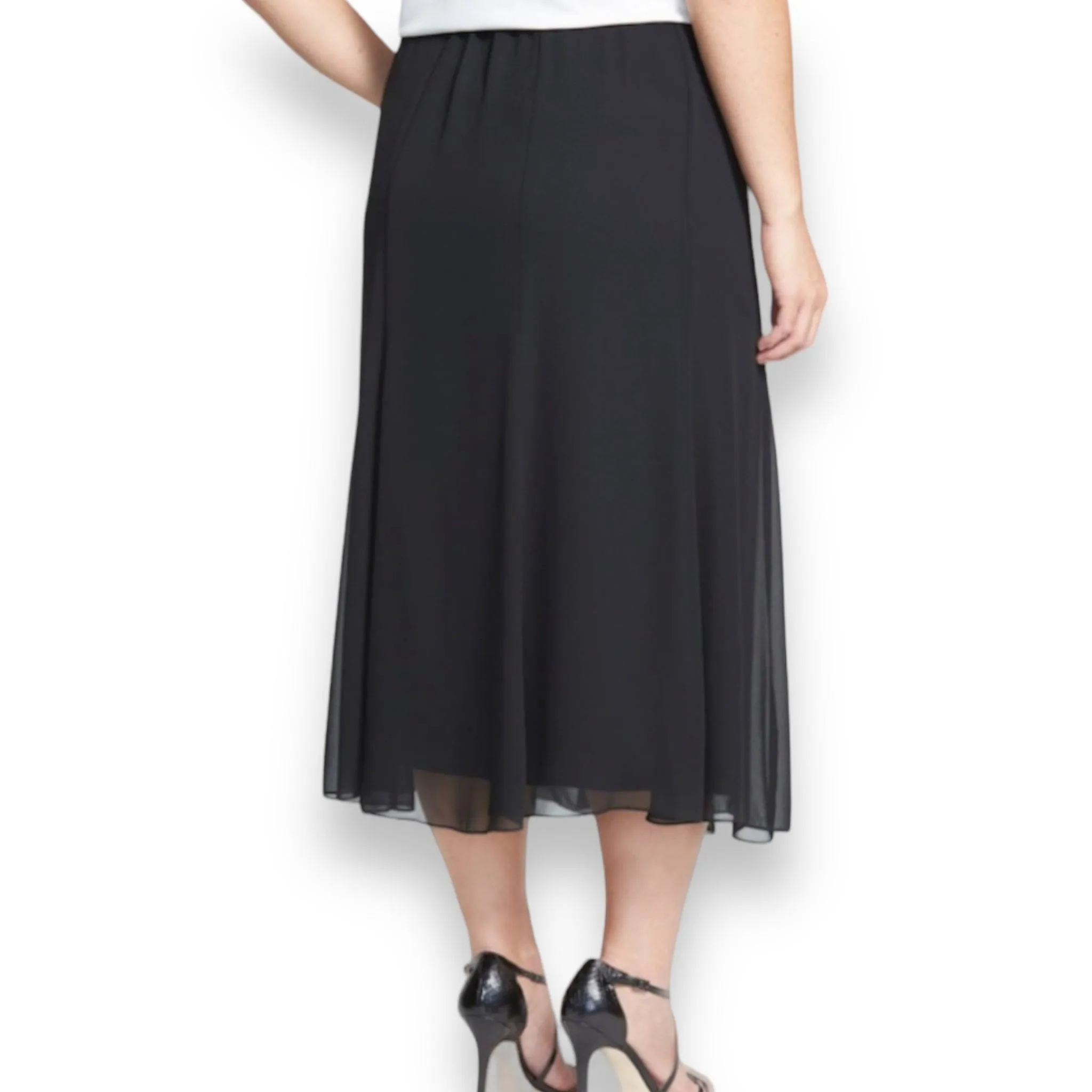 Plus Black Chiffon Midi Skirt