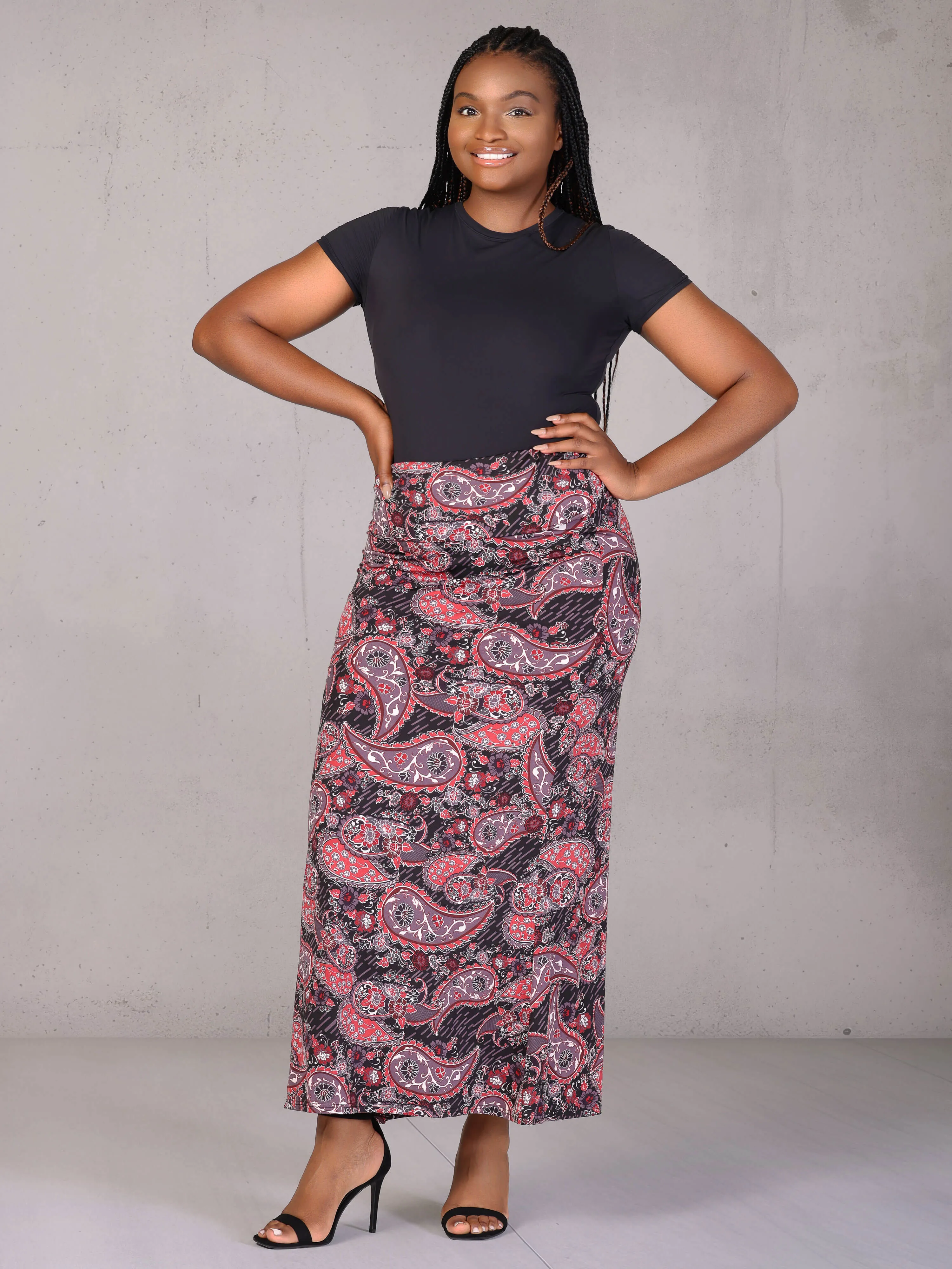 Plus Size Paisley Print Fold Over Waist Maxi Skirt