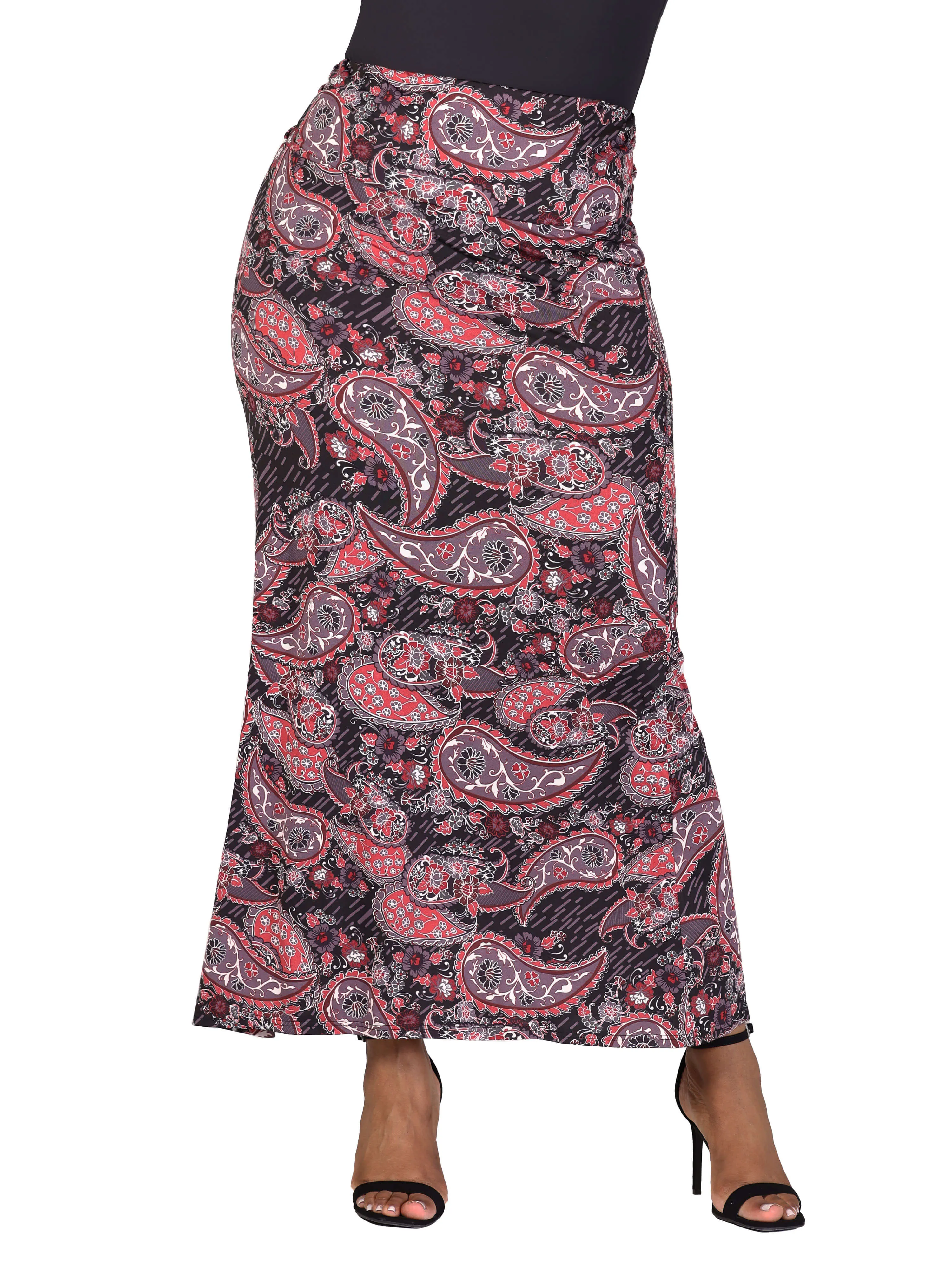 Plus Size Paisley Print Fold Over Waist Maxi Skirt