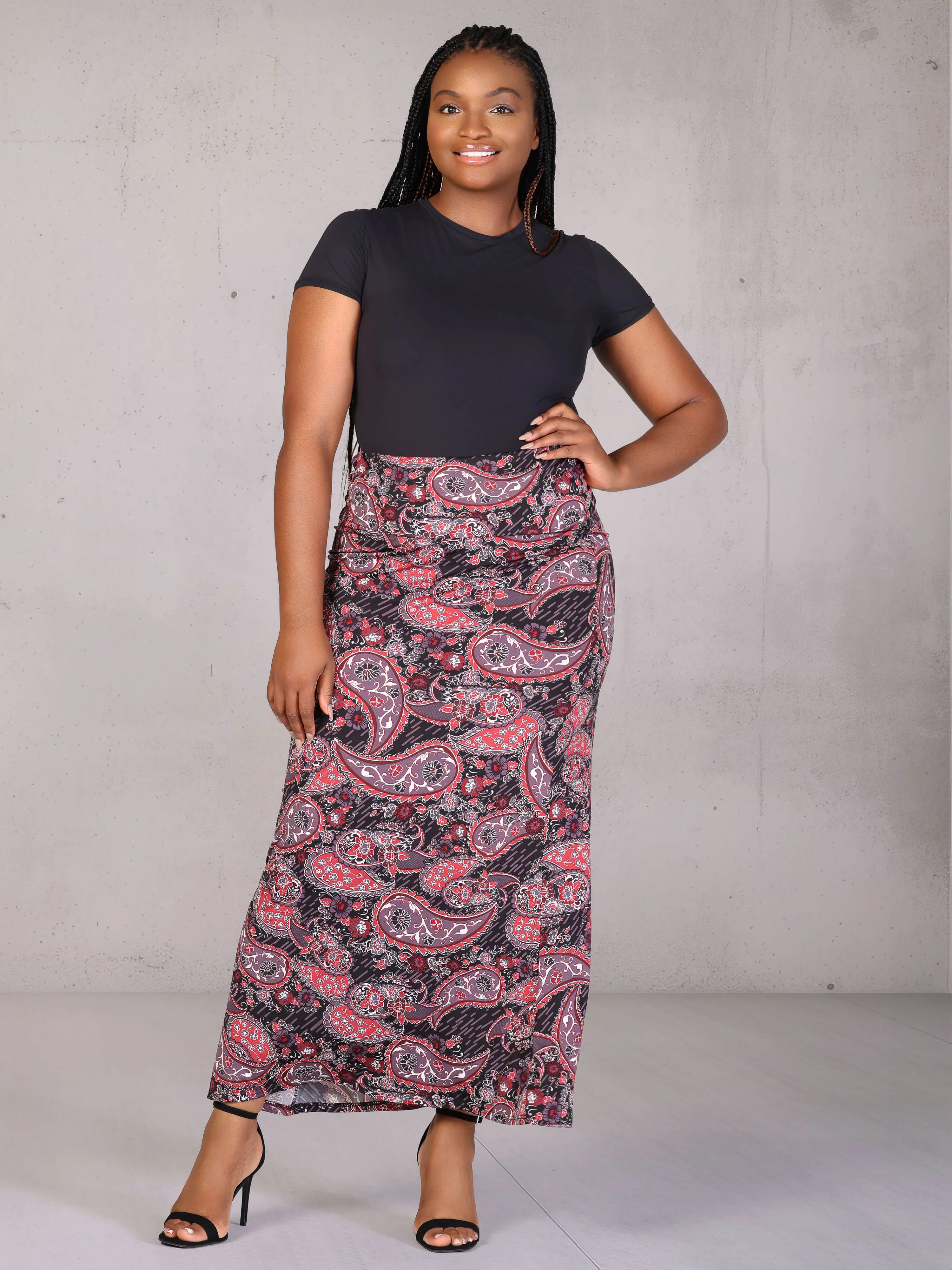 Plus Size Paisley Print Fold Over Waist Maxi Skirt