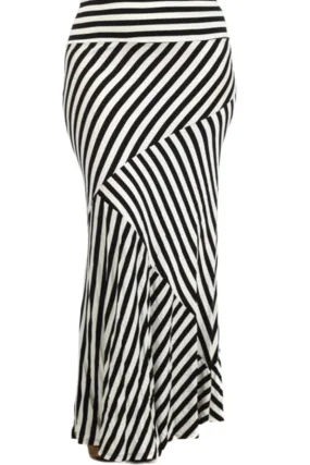 Plus Stripe Relaxed Fit A-line Maxi Skirt in Black Ivory Style 4070X