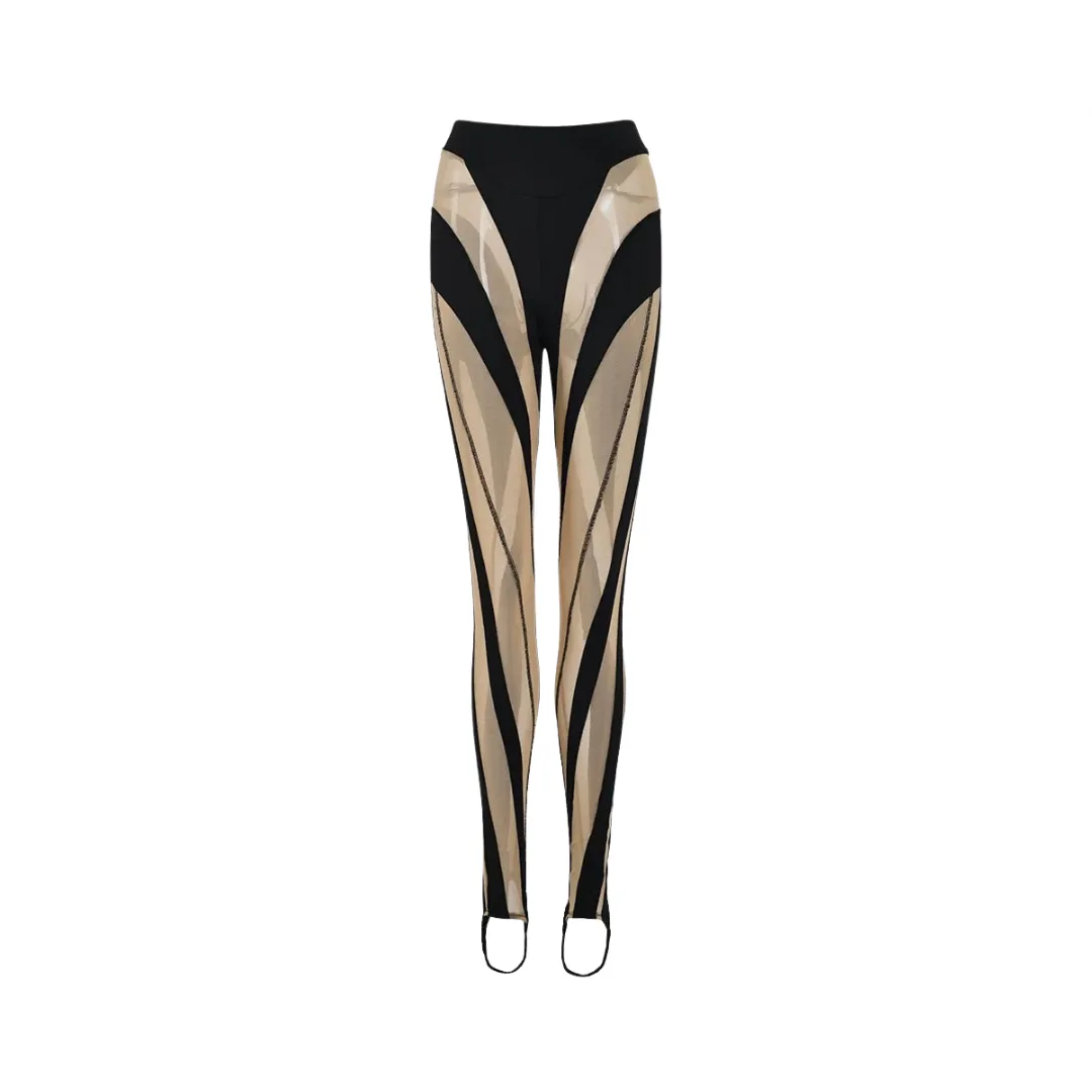 Pre Order:  Color Blocking Mesh Splicing Foot Stomping Leggings