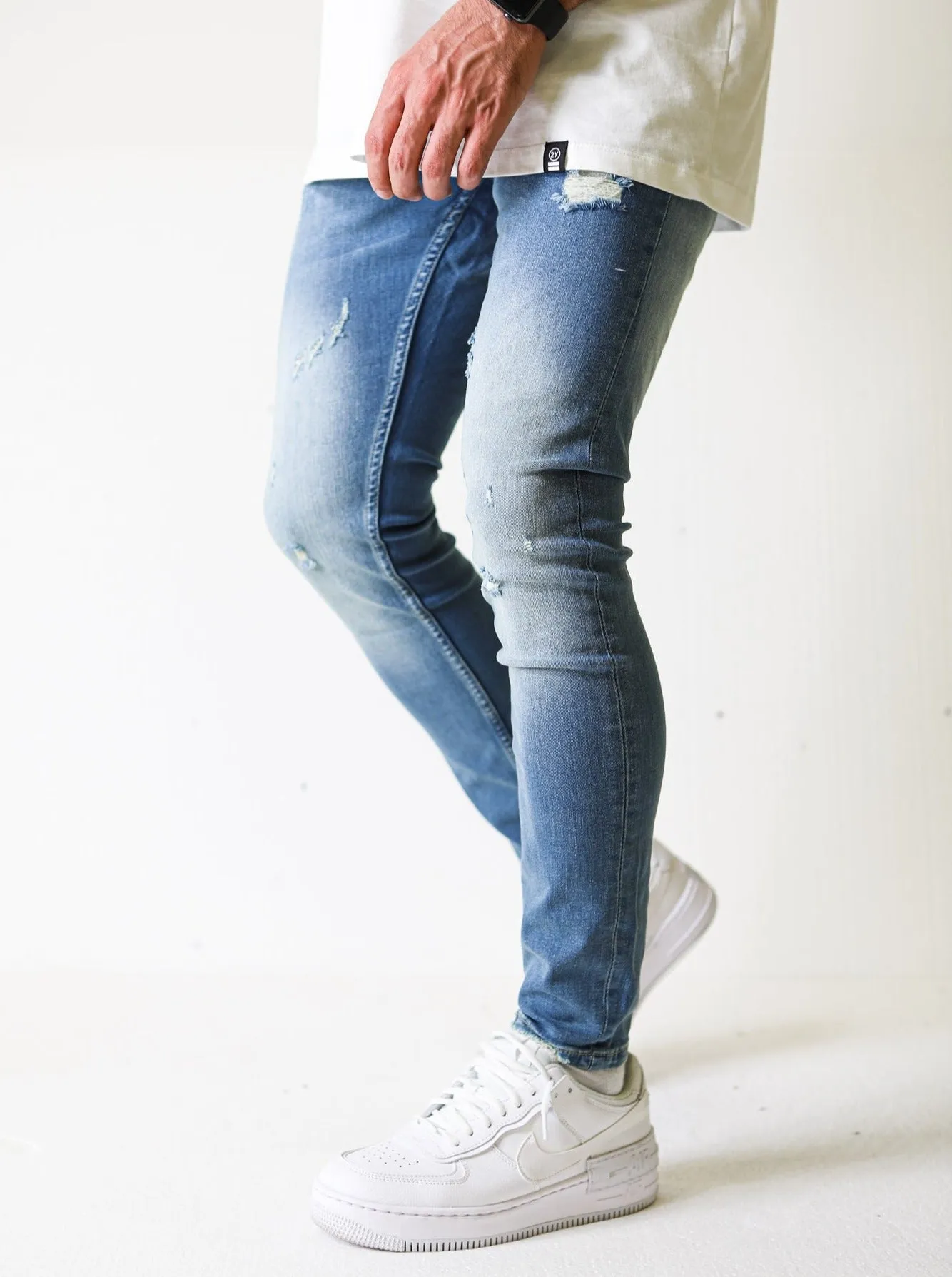 Premium Spray Slightly Ripped Denim