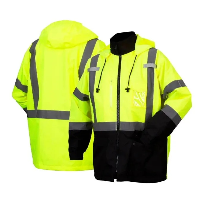 Pyramex® Hi Vis Black Bottom Parka - Weatherproof Bomber Safety Jacket - ANSI Class 3 - RP31