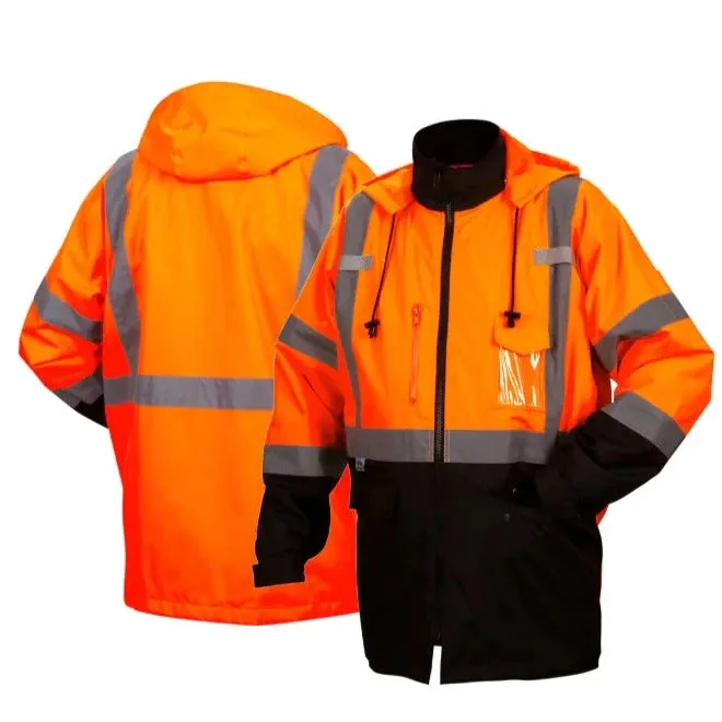 Pyramex® Hi Vis Black Bottom Parka - Weatherproof Bomber Safety Jacket - ANSI Class 3 - RP31