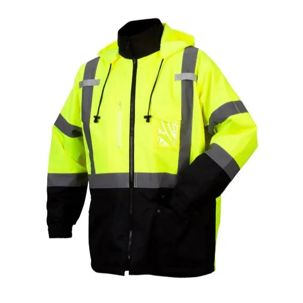 Pyramex® Hi Vis Black Bottom Parka - Weatherproof Bomber Safety Jacket - ANSI Class 3 - RP31