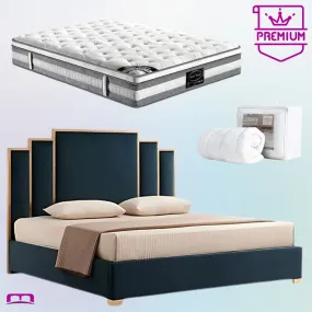 Queen Premium Package | Bedzy Luxe Austin Bed Frame Turquoise, Plush Premium Euro Top Pocket Spring Mattress (Medium Firm) & Bamboo Mattress Topper!