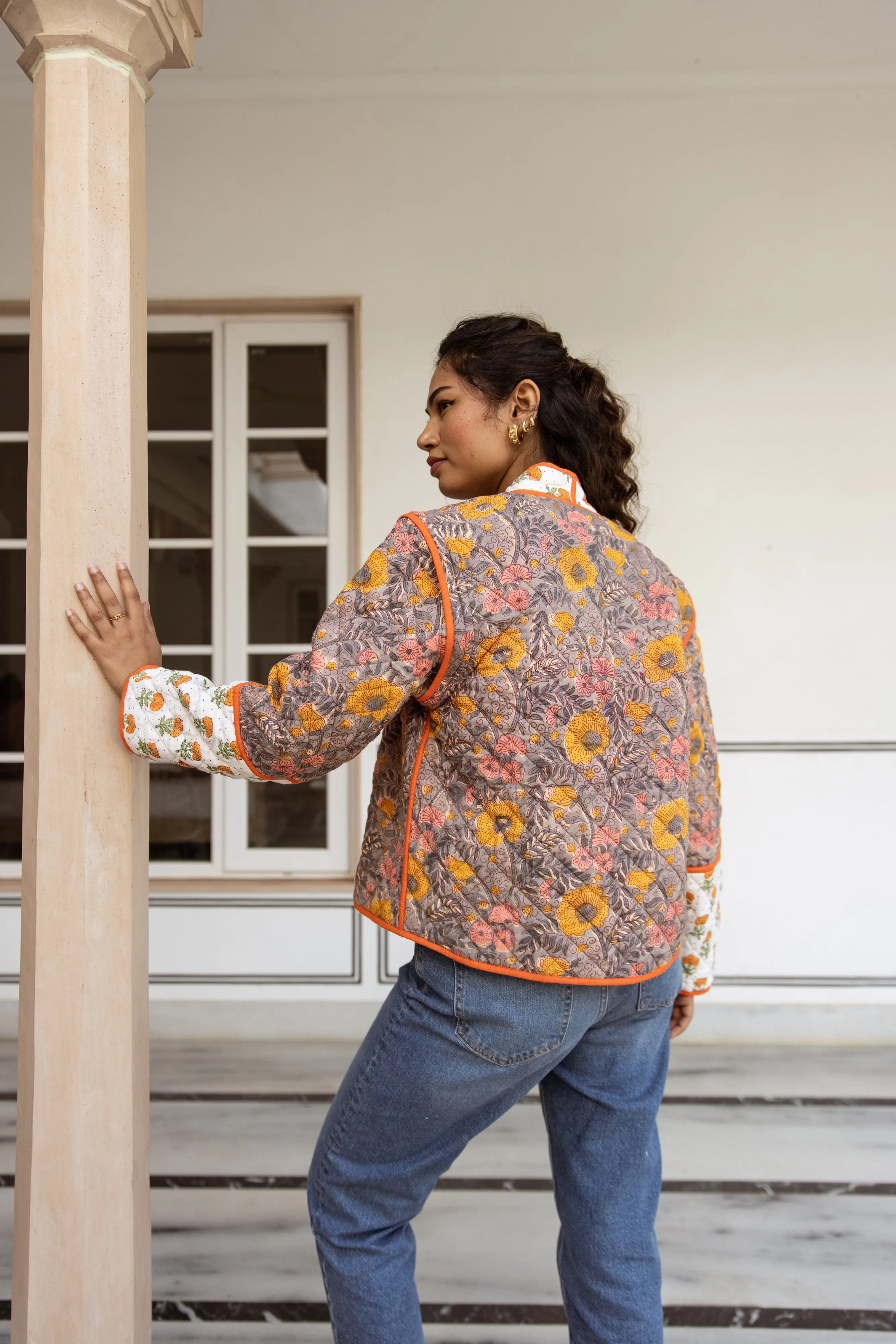 Quilted Jacket & Waistcoat in 1 - Grey & Marigold