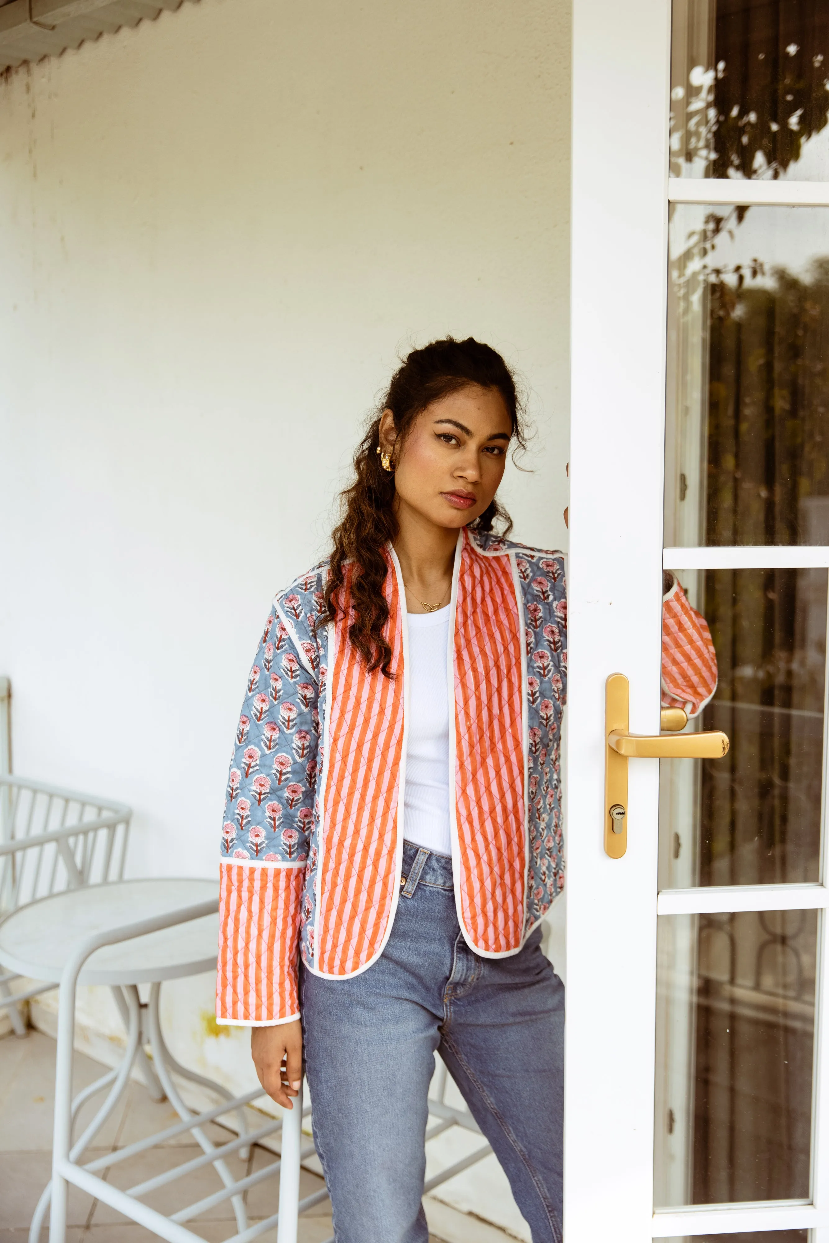 Quilted Jacket & Waistcoat in 1 - Pink Floral and Stripe Print