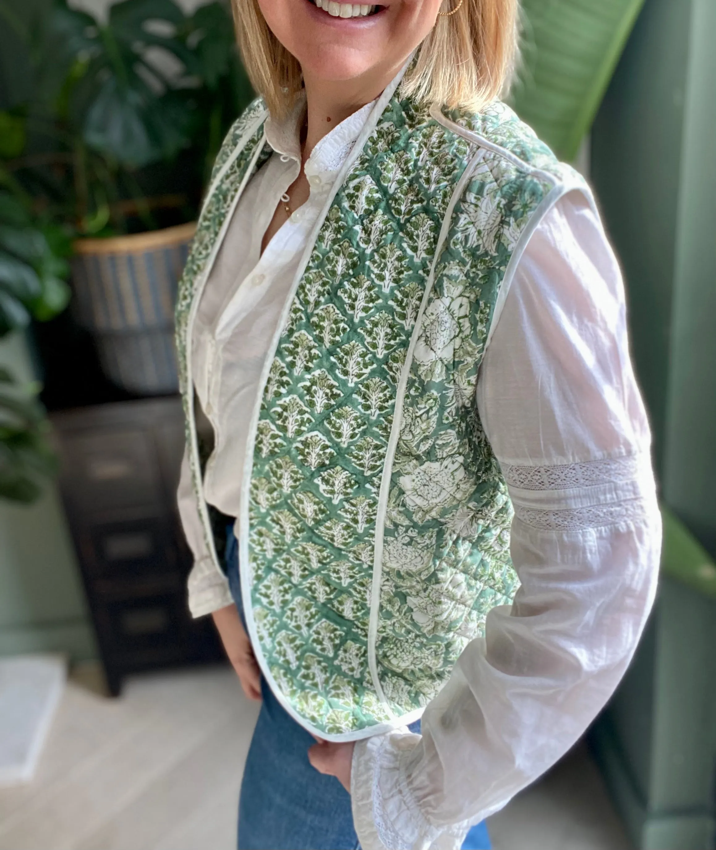 Quilted Jacket`& Waistcoat in 1 - Forest Green Print