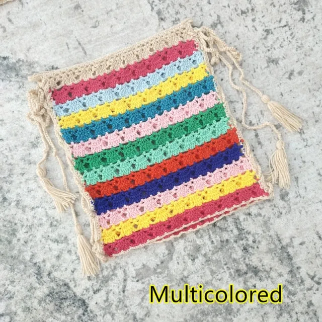 Rainbow Crochet Mini Skirt Lace Up Sides Also Available In White Black Beige Or Army Green Boho Bikini Cover Up Or For Festivals Mix & Match Beach Separates Available In Small Medium Or Large