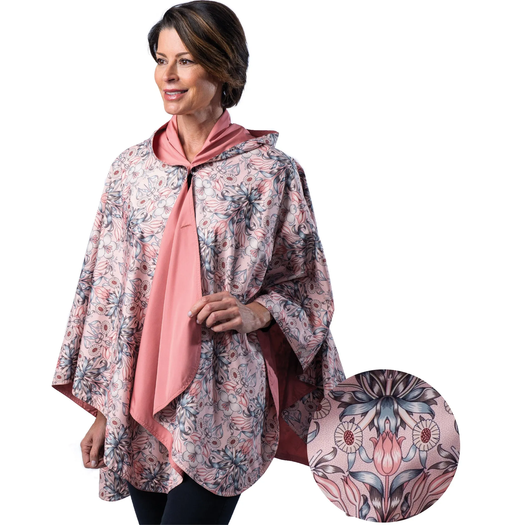 RainCaper Blush & William Morris Tulips Travel Cape