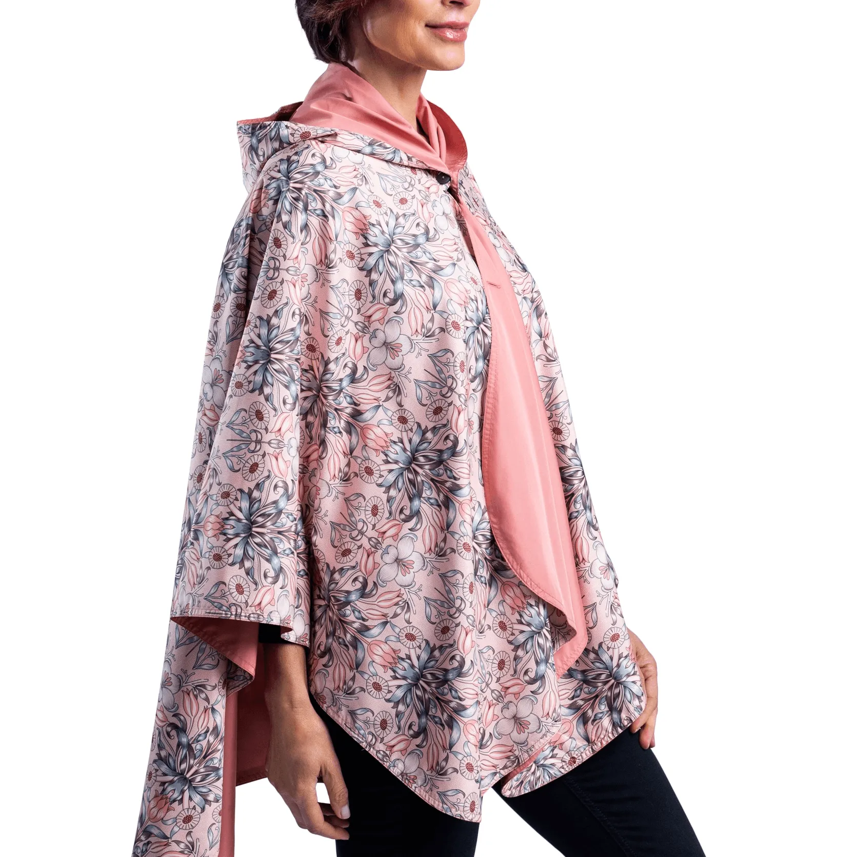 RainCaper Blush & William Morris Tulips Travel Cape