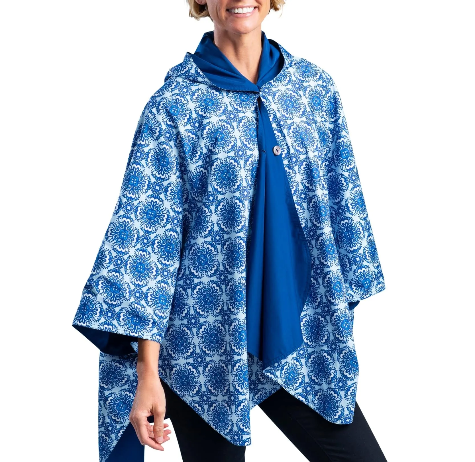 RainCaper Navy & China Blue Pattern Travel Cape - Last one!