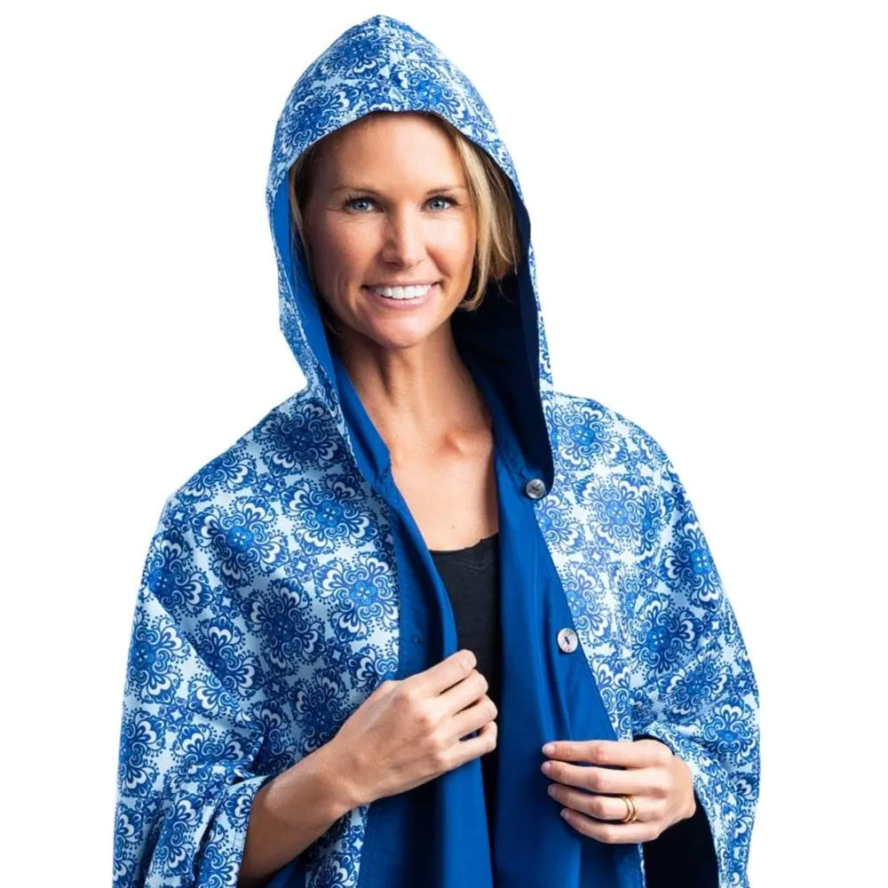 RainCaper Navy & China Blue Pattern Travel Cape - Last one!