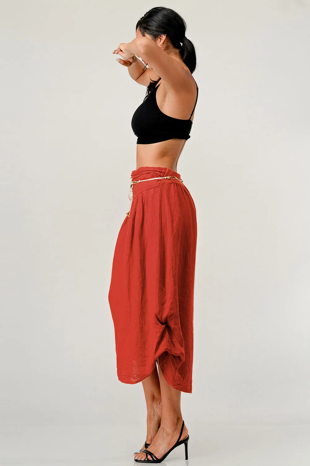 Raw Moda Italian Luna Ring  Belt Linen Skirt