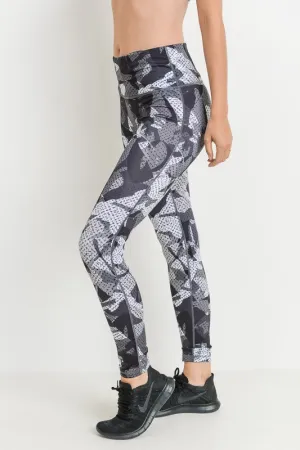 Raw Moda Monochrome Kaleidoscope Camo Print Full Leggings