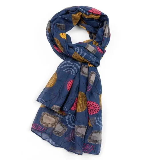 Retro Flower Garden Scarf Navy