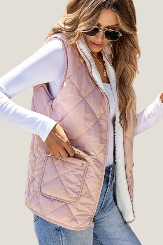 Reversible Fleece Lined Vest Pink