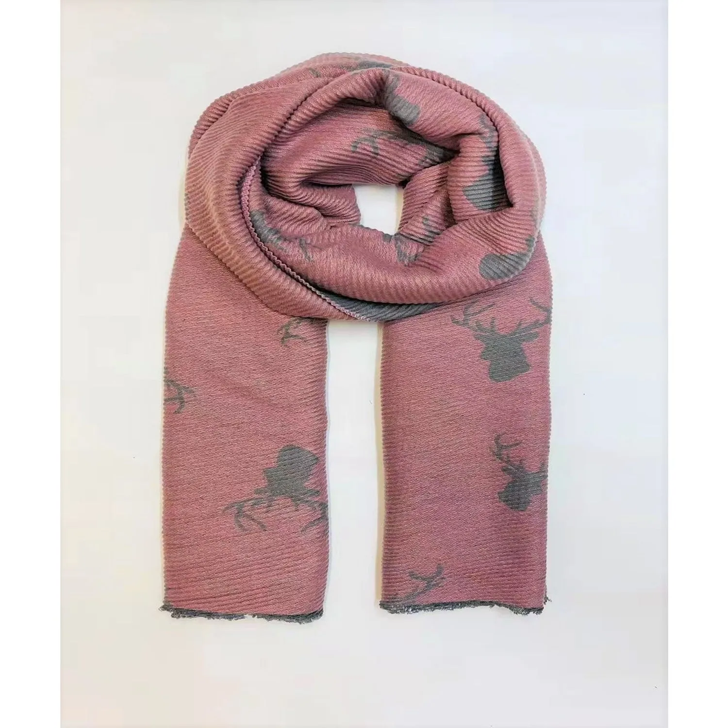 Reversible Pink/Grey Stag Print Scarf