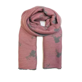 Reversible Pink/Grey Stag Print Scarf