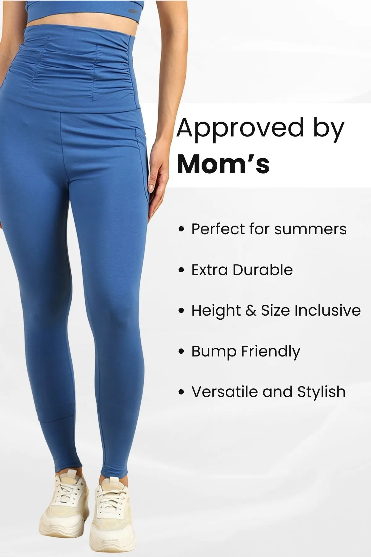 Ruched Cotton Blue Maternity Legging (Pregnancy & Postpartum)