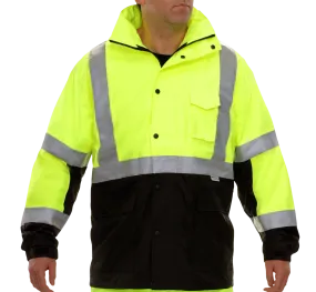 Safety Jacket Hi Vis Parka Breathable Waterproof Hooded 2-Tone Lime