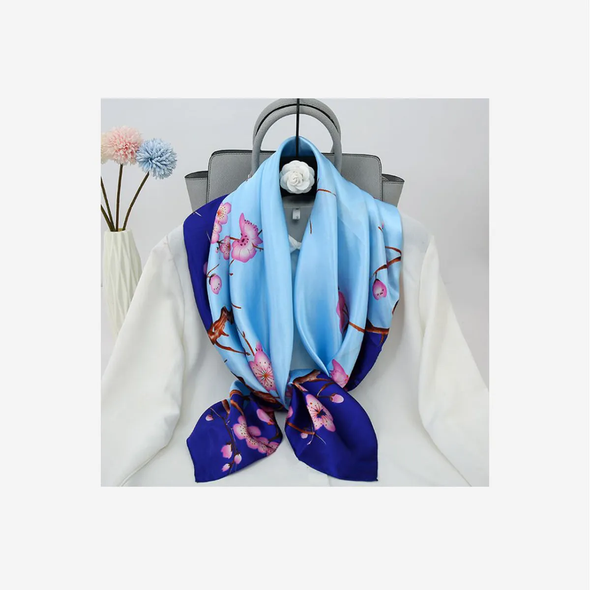 SAKURA BLOSSOM PRINT SQUARE NECK SCARF