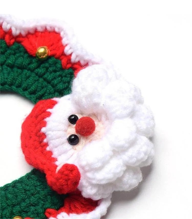 Santa Claus Pattern Handmade Knitted Pet Christmas Collar for Dog Cat