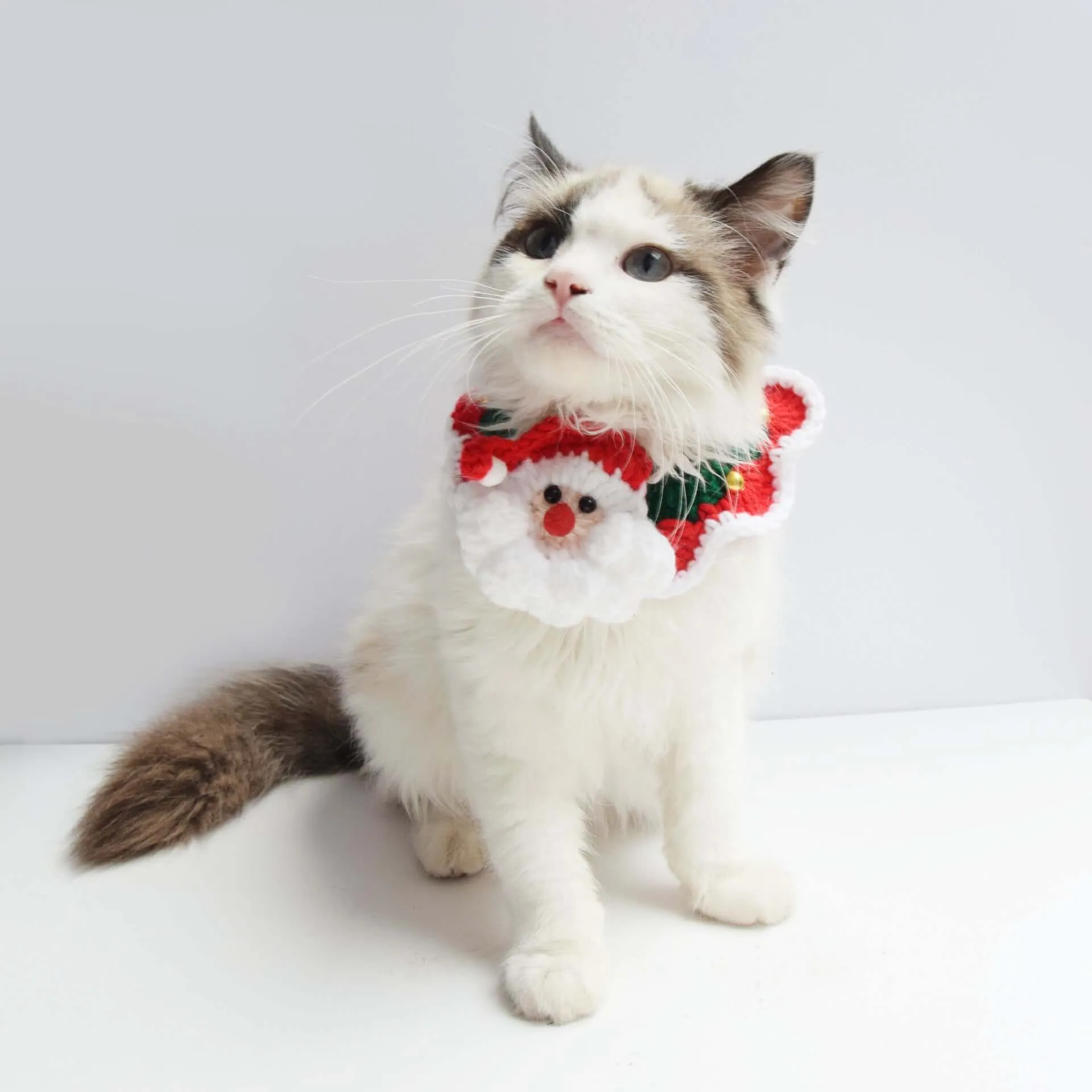 Santa Claus Pattern Handmade Knitted Pet Christmas Collar for Dog Cat