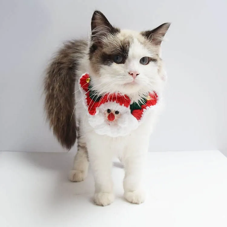 Santa Claus Pattern Handmade Knitted Pet Christmas Collar for Dog Cat