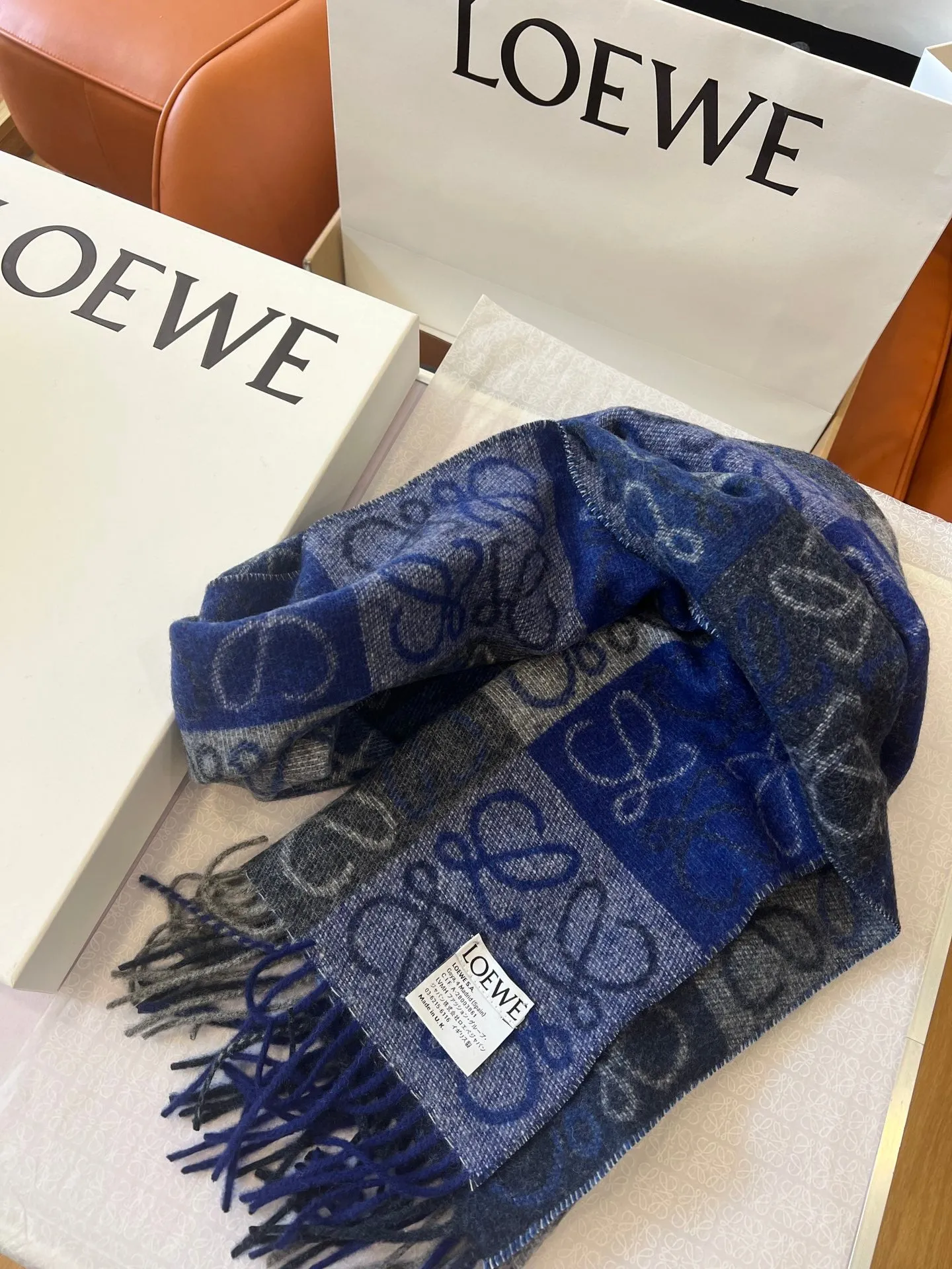 SCARF 180 CM IN BLUE WOOL AND CASHMERE 410102