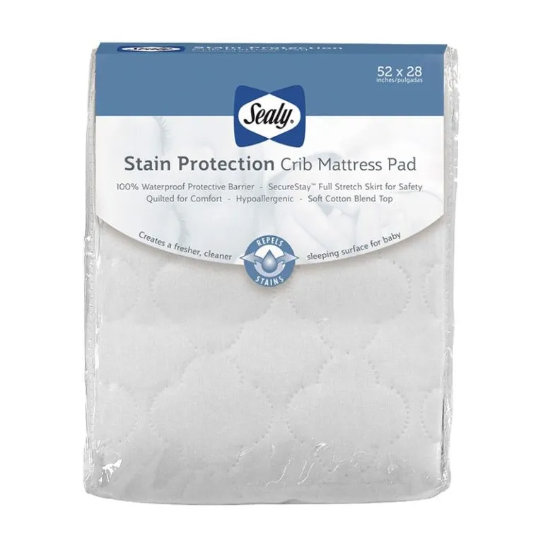 Sealy Stain Protection Waterproof Fitted Crib Mattress Pad