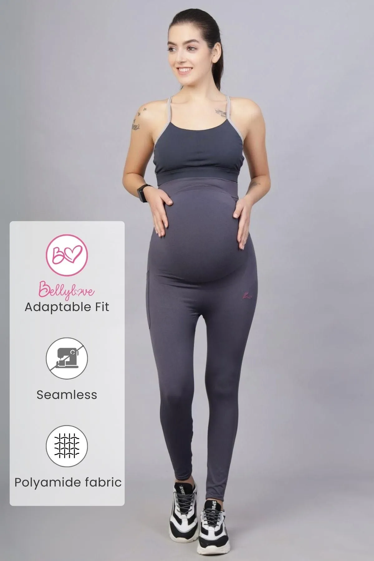 Seamless Adaptable Bump Support Grey Maternity Leggings