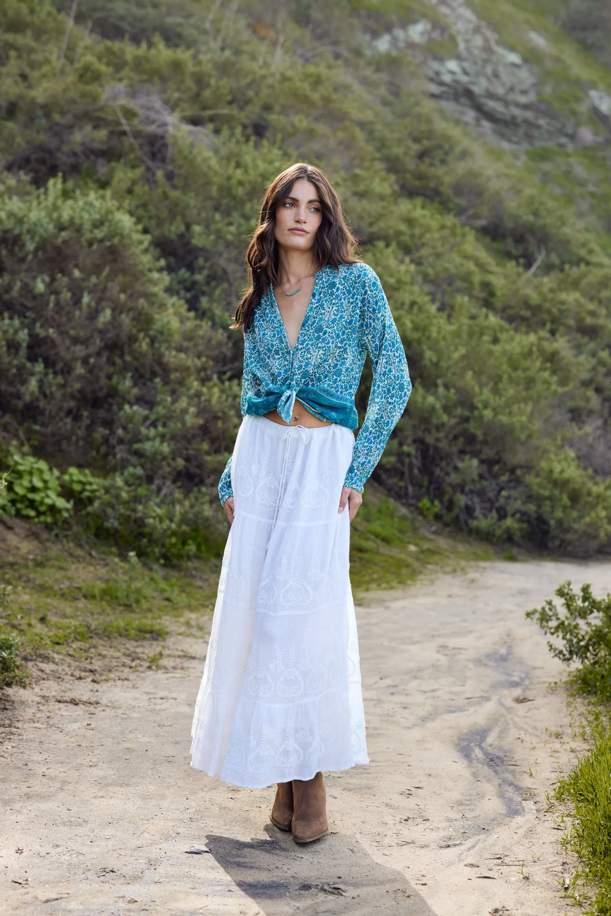 Serenity Embroidered Maxi Skirt Natural