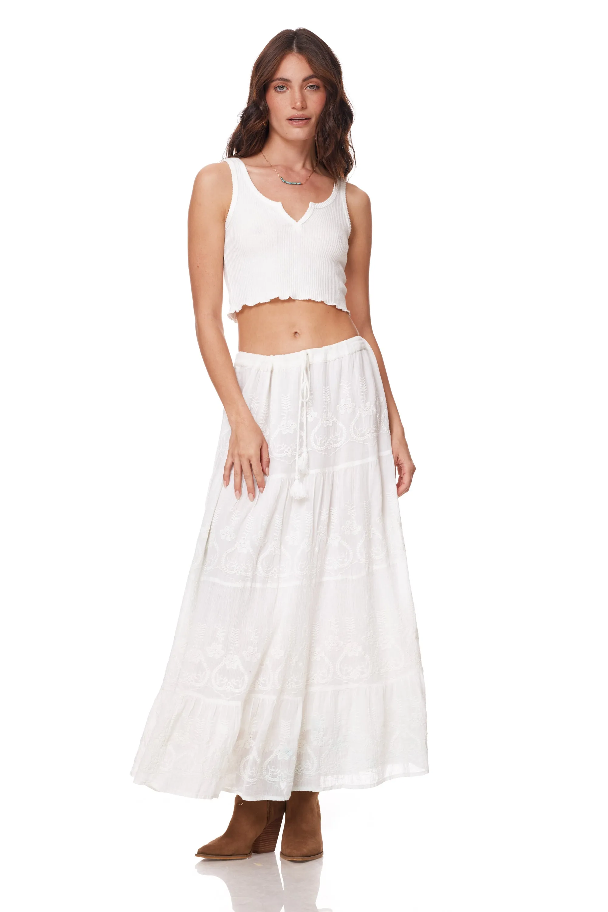 Serenity Embroidered Maxi Skirt Natural