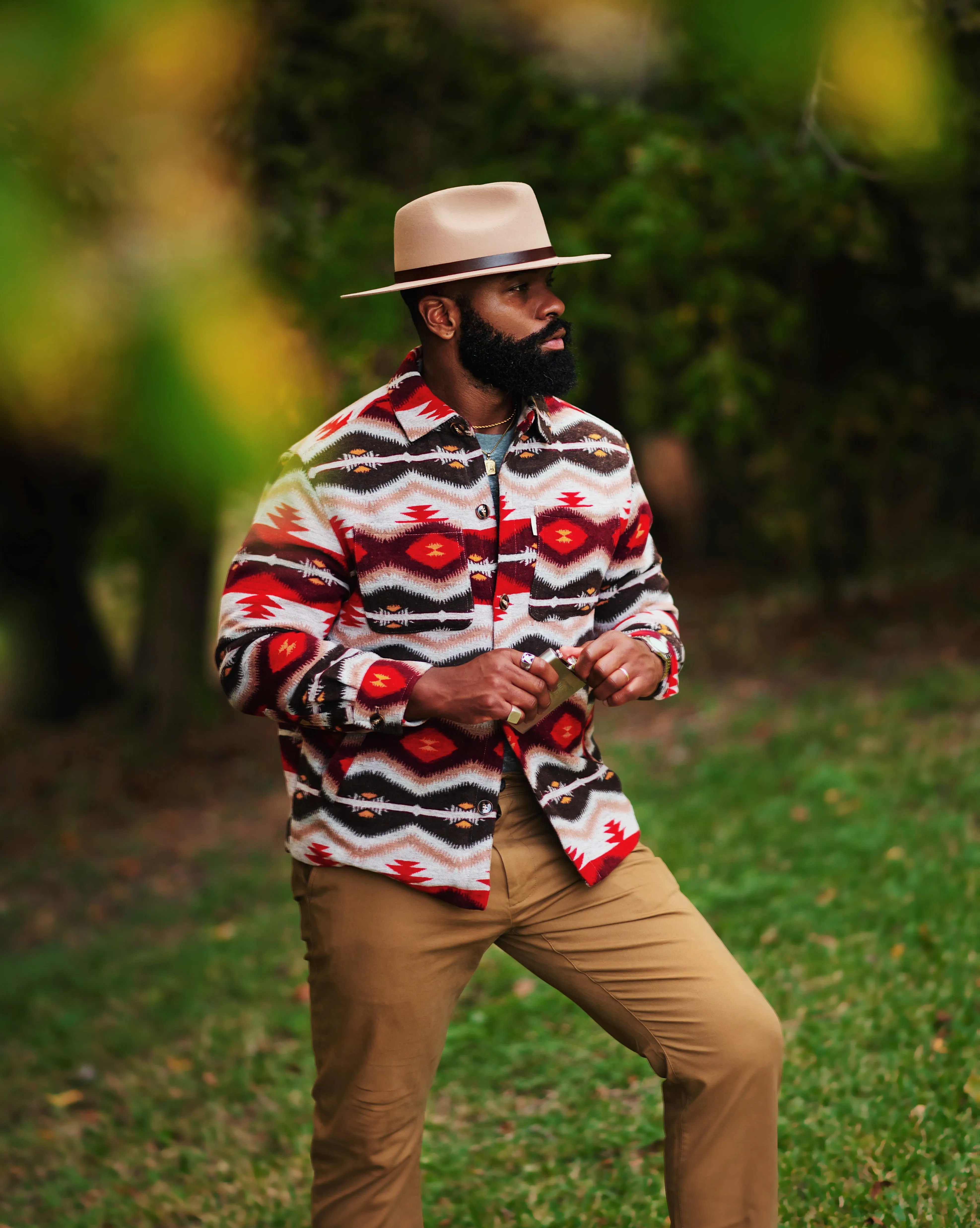 SG Quilted Aztec Shirt Jacket - Burgundy   Brown