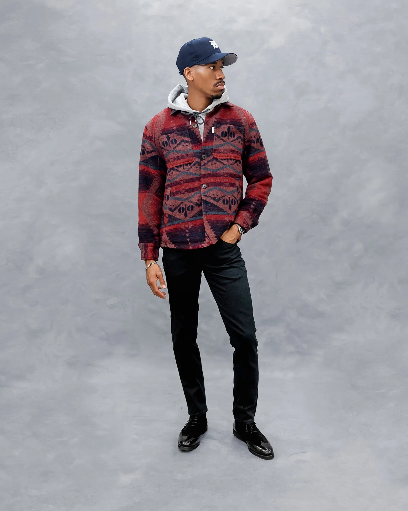 SG Quilted Aztec Shirt Jacket - Navy   Beet