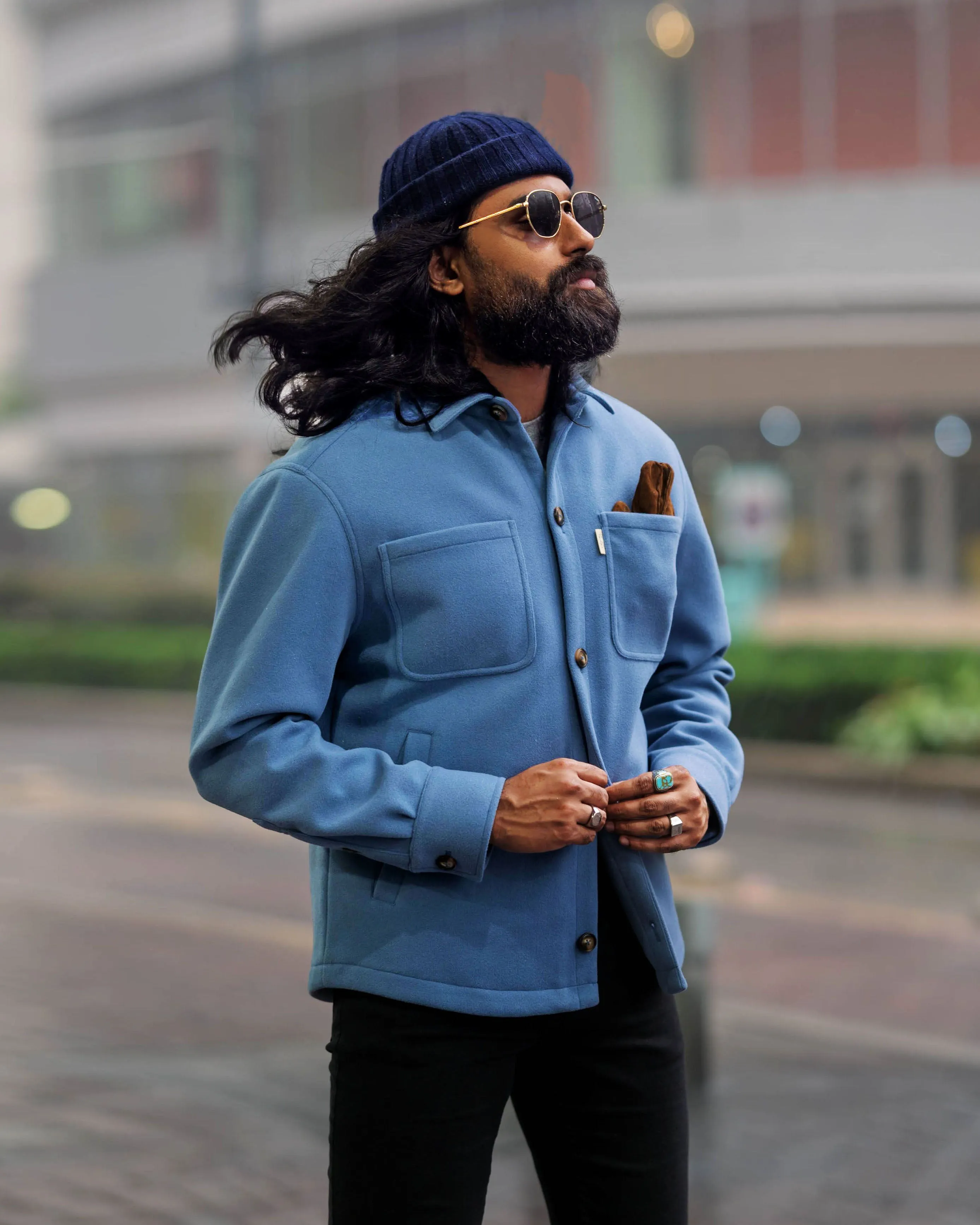 SG Quilted Shirt Jacket - Powder Blue