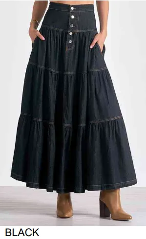 Skirt Denim Black snap front DS4002