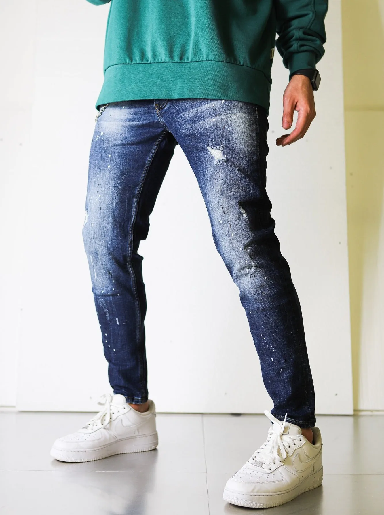 Slightly Ripped Blue Painted Denim